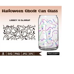 cute halloween ghost svg ,can shaped glass svg, ghost libbey 16oz , file cup wrap , digital download cut fies