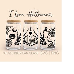 I Love Halloween Libbey Can Glass Svg, 16 Oz Can Glass, Halloween Svg, Pumpkin Svg, Digital Download