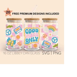 Good Vibes Only  16 Oz Glass Can Cut File, Hippie Svg, Retro Svg, Mushrooms Svg, SVG Files For Cricut, Wrap Template, Di