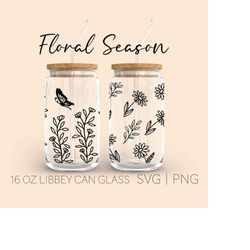 2 Design Of Wildflower Can Glass Svg | Floral Svg | Field Plants Beer Glass Svg | Seamless Botanical Svg | Flower Handra