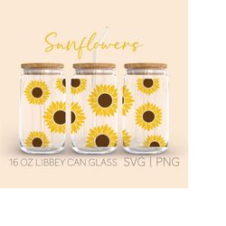 sunflower seamless wrap libbey, libbey 20 oz can glass svg, floral beer can glass, beer glass svg png, can glass cup for