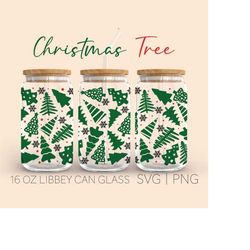 christmas trees  16 oz can glass cutfile, beer can glass svg, libbey glass can wrap, digital download svg files for cric