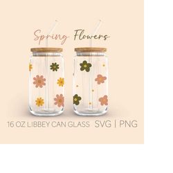 Retro Flower Libbey Can Glass Svg, 16 Oz Can Glass, Glass jar, daisy coffee glass, Iced Coffee Glass, Digital Download