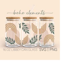 boho elements  16 oz glass can cut file, boho elements libbey can glass svg, boho abstract svg, libbey beer can glass sv