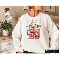 Christmas Sublimation Hot cocoa , Santa PNG Shirt Design ,groovy sublimation, christmas png ,Merry and Bright Png ,Retro