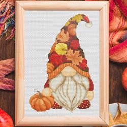 Fall gnome, Cross stitch pattern, Gnome cross stitch, Fall cross stitch, Pumpkin cross stitch, Autumn cross stitch