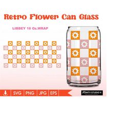 full wrap 70s flower svg,retro flower can glass ,flower can glass svg, retro can glass ,16oz libbey can glass wrap,for c