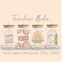teacher vibes libbey can glass svg, 16 can glass, beer can glass, boho svg, rainbow png, boho rainbow, digital download