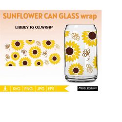 sunflower can glass wrap svg ,libbey 16oz can glass svg, coffee glass can, beer glass svg png dxf, can glass wrap,for ci