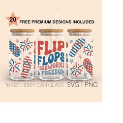 Flip flops fireworks and freedom Svg, 16 Oz Libbey Glass Svg, USA Flag Svg, 4th of July Svg, Independence Day svg, Digit