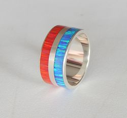 Silver band ring. Silver ring with synthetic opal.