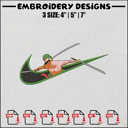 Zoro swoosh embroidery design, One piece embroidery, Nike design, Embroidery shirt, Embroidery file, Digital download