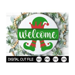 Elf Round Welcome Sign SVG, Christmas Door Hanger SVG, Elf Svg, Elf Door Hanger, Christmas Door Decor, Glowforge Laser C