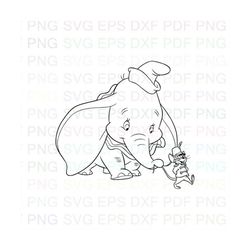 Dumbo_Elephant_Walking_with_Timothy Outline Svg Dxf Eps Pdf Png, Cricut, Cutting file, Vector, Clipart - Instant Downloa