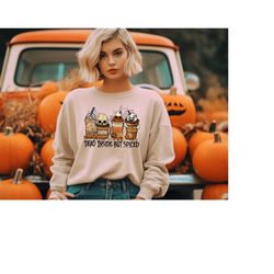 Dead Inside But Spiced Halloween Crewneck Sweatshirt,Horror Coffee Shirt,Halloween Hoodie Dead Inside But Spiced Sweater
