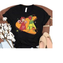 Marvel WandaVision Scarlet Witch and Vision Retro 50s T-Shirt, Disneyland Halloween Mickey Not So Scary Party Gift, Marv