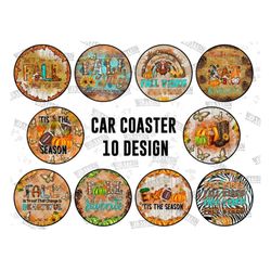 Fall Car Coaster Png, Pumpkin, Car Coaster Png, Fall png, Cowhide, Leopard, INSTANT DOWNLOAD, Sublimation Design, Sunflo