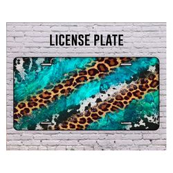 Cowhide Turquoise License Plate, Leopard License Plate Png, Western License Plate Png, Digital Download