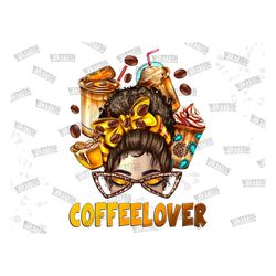 Afro Messy Bun Coffee Lover Png Sublimation Design, Black Woman Png, Coffee Lover Png, Leopard Messy Bun Png, Afro Png,