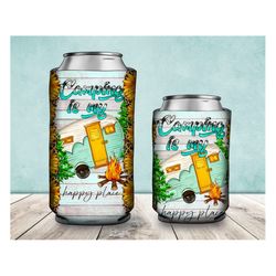 Camping Is My Happy Place Can Cooler Png, Camp Png, Caravan Png, Camp Life Can Cooler Png, 12Oz Can Cooler Png