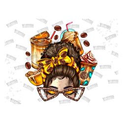Messy Bun With Coffee Cups Png Sublimation Design, Black Woman Png, Coffee Lover Png, Leopard Messy Bun Png, Afro Png, D