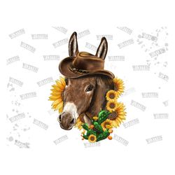 Western Donkey Sunflower Cactus  Sublimation Png, Cowboy Hat, Donkey Sublimation, Donkey Portrait Png, Animal Design Png