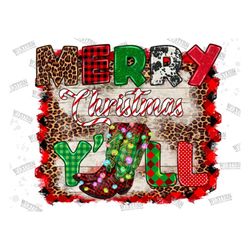 Merry Christmas Yall Png Sublimation Design,Christmas Light Png,Christmas Png, Western Png, Cowboy Boot Png,Cowhide Png,