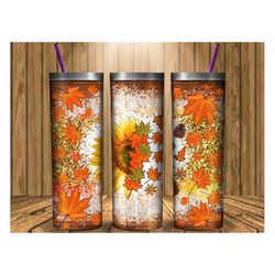 Sunflower And Autumn Leaves tumbler 20oz skinny tumbler png sublimation design download,western tumbler png,sunflowers p