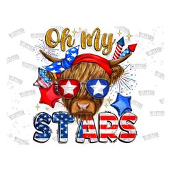 Oh My Stars Highland Cow Png, Sublimation Design, 4th of July, Moorica Cow Png, Digital Downloads, American Design,Cow A