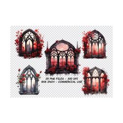 WATERCOLOR GOTHIC WINDOWS Clipart, Watercolor Gothic Windows Png Files, Transparent Background Png
