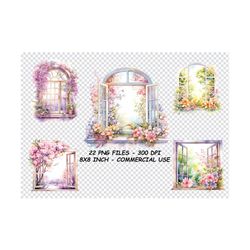 Watercolor Spring Windows Clipart, Watercolor Spring Windows Png Files, Transparent Background Png
