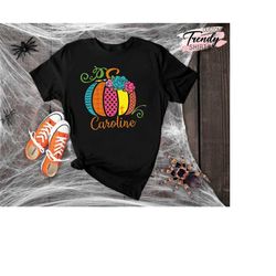 Custom Halloween Shirt, Womens Girls Pumpkin Shirt, Personalized Halloween Gifts, Custom Name Pumpkin Shirt, Womens and