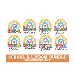 Back To School Rainbow SVG Bundle, Pre-k Svg, 1st Grade Svg, 1st Day Of School, Retro Teacher Shirt, Svg Files For Cricu