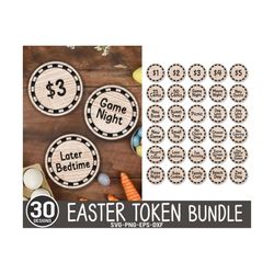 30 Redeemable Easter Token SVG, Kids Easter Laser files, Easter Coin SVG, Easter Egg Prizes, Easter Coin, kids laser, Gl