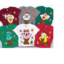 Disney Alice in Wonderland Characters Christmas Costume Shirt, Santa Reindeer Christmas Shirt, Custom Disneyland Xmas Ma