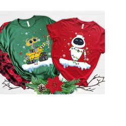 Disney Wall-E and Eve Couple Christmas Lights Snow Shirt, Xmas Couples Shirt, Disneyland Matching Christmas Group Squad