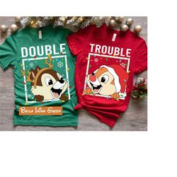 Disney Chip N Dale Chipmunk Double Trouble Christmas Lights Shirt, Christmas Couples Shirt, Disneyland Matching Christma