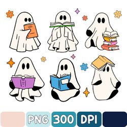 Ghost Reading Books Png, Bookish Halloween Png, Halloween Teacher Png, Librarian Halloween Png, Ghost Png