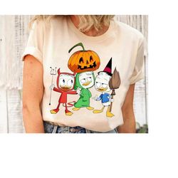 Disney Huey Dewey And Louie Trick or Treat Halloween Pumpkin Shirt, Trio Ducks DuckTales Halloween Disney Tee, Mickey's