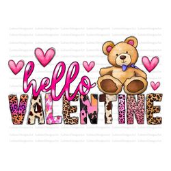 Hello valentine png sublimation design download, Happy Valentine's Day png, Valentine's bear png, sublimate designs down