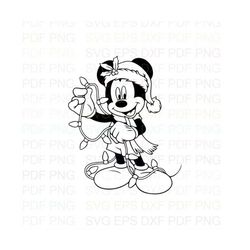 Mickey_Mouse_christmas_with_light_and_hat Outline Svg Dxf Eps Pdf Png, Cricut, Cutting file, Vector, Clipart - Instant D