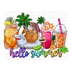 Hello summer coffee cups png sublimation design download, hello summer png, summer vibes png, coffee cups png, sublimate