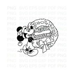 Mickey_Mouse_christmas_Holding_Wreath Outline Svg Dxf Eps Pdf Png, Cricut, Cutting file, Vector, Clipart - Instant Downl