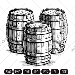 Barrels Svg, Wooden Barrel svg,  Wine Barrels Svg, Barrels vintage, Barrels retro, Barrel Dxf, Barrel Png, Barrel Clipar