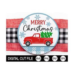 Christmas Vintage Truck Welcome Sign SVG, Christmas Tree Door Hanger SVG, Round Christmas Sign Home Decor, Glowforge Las
