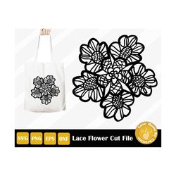 Lace Flower Floral Lace Zentangle SVG Mandala Cut Files for Cricut Silhouette Files, Easy Cut, Instant Download