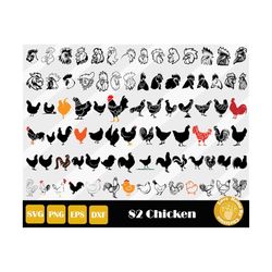 82 Chicken Clipart, Farm Svg, Chicken Svg, Rooster Svg, Animal Svg, Chicken Png, Farmhouse Sign Svg, Chicken Cut File, I