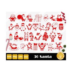 30 Santa Cut File, Santa Svg, Christmas Cut Files, Santa Claus Clipart, Santa Face Svg, Christmas Cut Files, Instant Dow