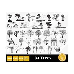 34 Tree SVG, Palm Tree SVG, Tree of Love, Family Tree Cut Files for Cricut Silhouette Files, Easy Cut, Instant Download