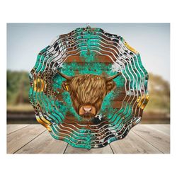 Wind Spinner Sunflower Highland Cow Sublimation Png,Cheetah Cow Highland Cow Leopard Print Design,Sublimation Wind Spinn